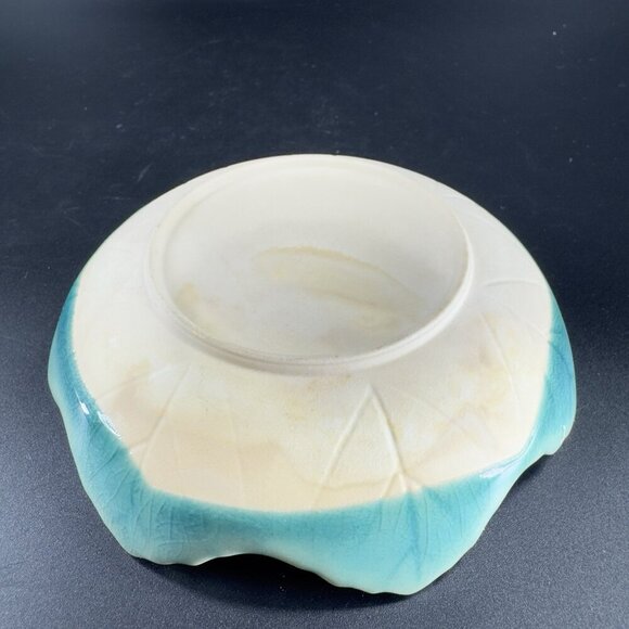 Vintage Japanese Ceramic Leaf Dish Plate Turquoise Crackle Glaze Spoon Rest VTG - Picture 9 of 12